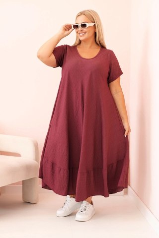 Sukienka damska plus size z krótkim rękawem i falbaną z lekkiej wiskozy śliwkowa