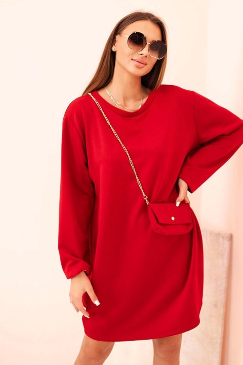 Sukienka damska wiskozowa Plus Size z torebką na łańcuszku czerwona Sukienka damska wiskozowa Plus Size z torebką na łańcuszku czerwona