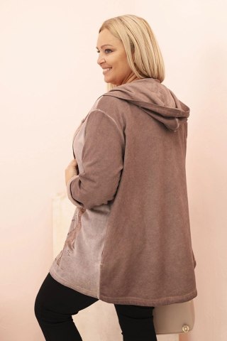 Bluza damska Plus Size dekatyzowana z kapturem i nadrukiem BKLYN brązowa