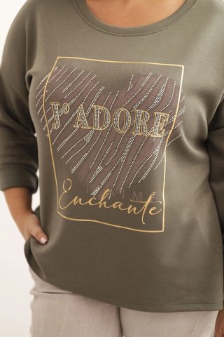 Bluza damska Plus Size masełkowa z nadrukiem 3D khaki