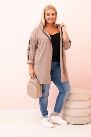 Bluza damska Plus Size z wiskozą rozpinana z kapturem ciemno beżowa