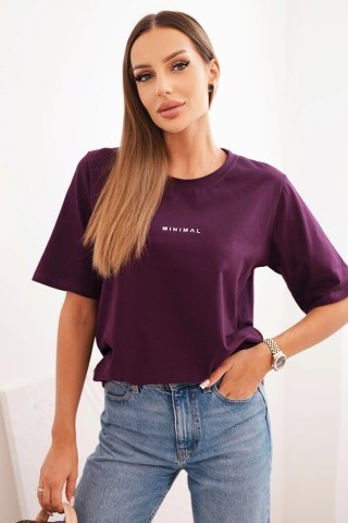 Bluzka damska bawełniana z nadrukiem Minimal śliwkowa