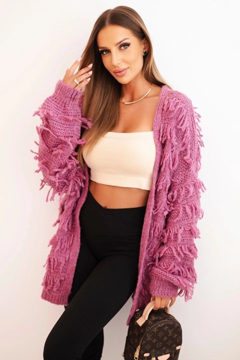 Kardigan damski z frędzlami i luźnym krojem fioletowy