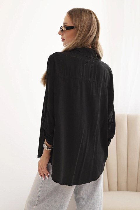Koszulka damska z wiskozą z ozdobnymi guzikami i kołnierzem czarna