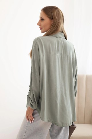 Koszulka damska z wiskozą z ozdobnymi guzikami i kołnierzem khaki