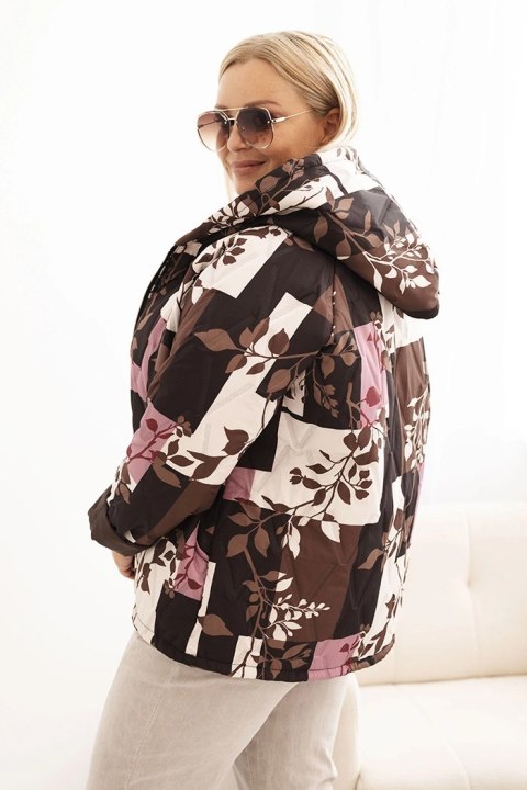 Kurtka damska Plus Size z kapturem i wydłużonym tyłem brązowa