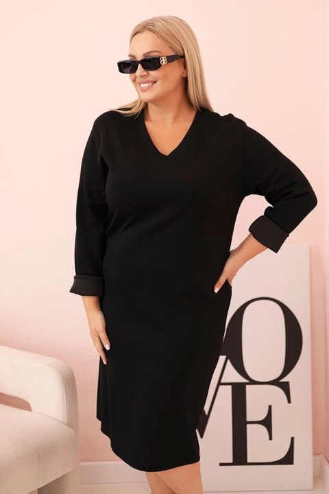 Sukienka damska Plus Size masełkowa z dekoltem V i rękawem czarna