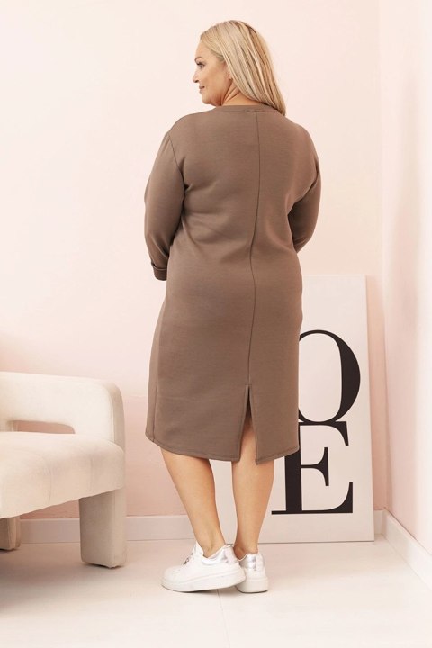 Sukienka damska Plus Size masełkowa z dekoltem V i rękawem fango