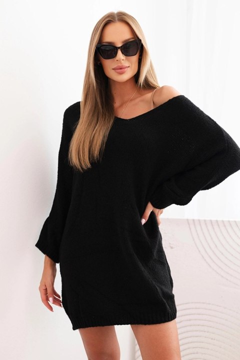 Sukienka damska Plus Size wełniany z dekoltem V czarna