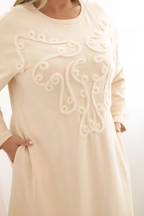 Sukienka damska Plus Size z haftem bawełniana beżowa