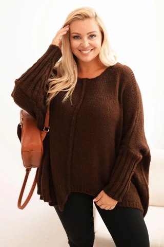 Sweter damski Plus Size z akrylem o luźnym kroju i rękawem 3/4 brązowy