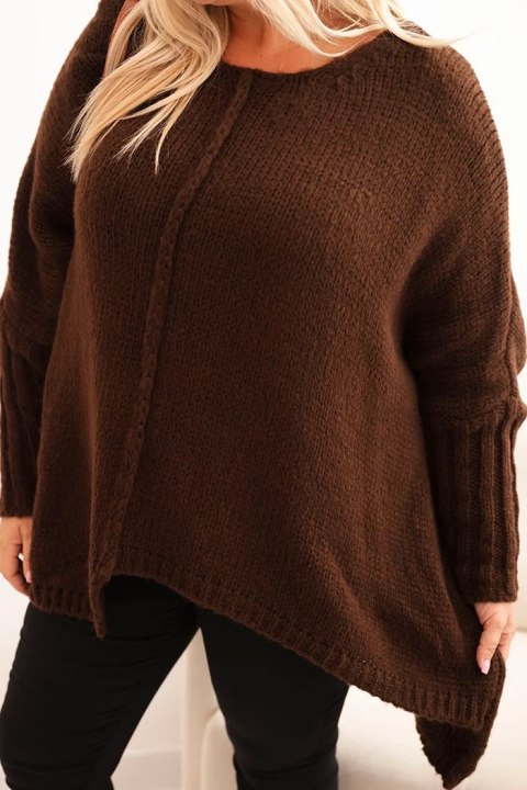 Sweter damski Plus Size z akrylem o luźnym kroju i rękawem 3/4 brązowy