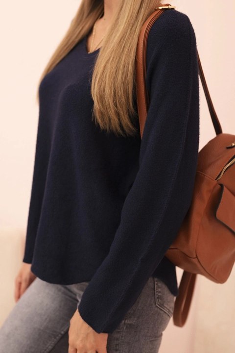 Sweter damski z wiskozą z dekoltem w serek granatowy