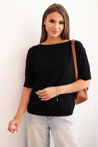 Sweter damski z wiskozy z krótkim rękawem czarny