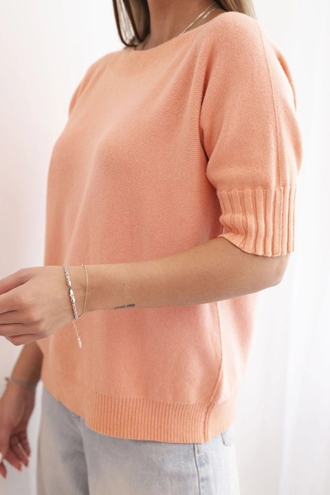 Sweter damski z wiskozy z krótkim rękawem morelowy