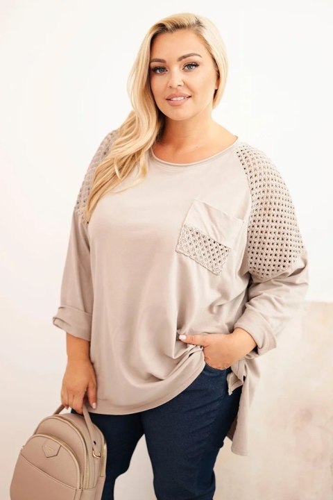 Bluza damska Plus Size bawełniana z nadrukiem beżowa