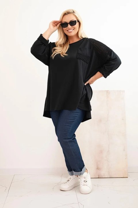 Bluza damska Plus Size bawełniana z nadrukiem czarna