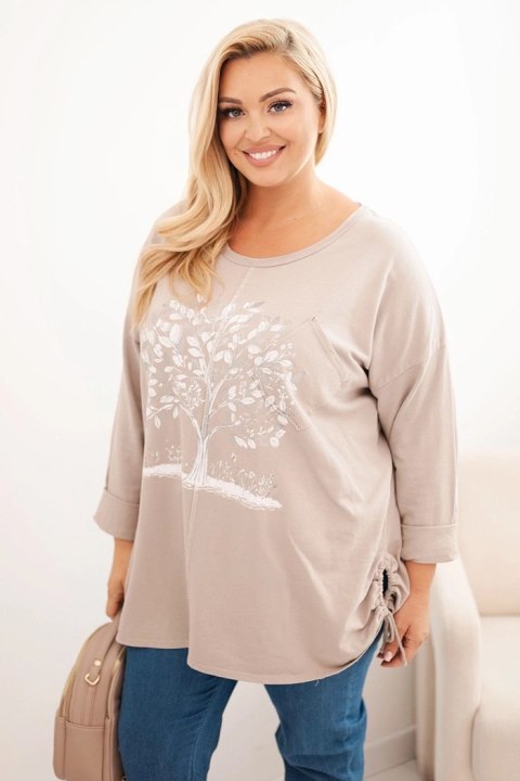 Bluza damska Plus Size bawełniana z nadrukiem drzewa beżowa
