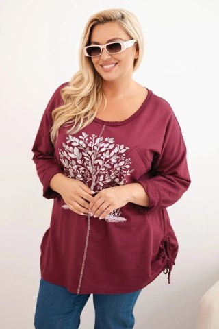 Bluza damska Plus Size bawełniana z nadrukiem drzewa bordowa
