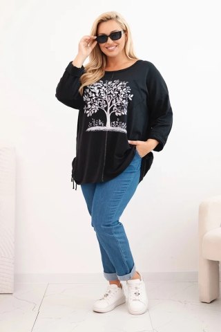 Bluza damska Plus Size bawełniana z nadrukiem drzewa czarna