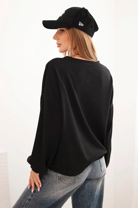 Bluza damska z ozdobnym wykończeniem na dole czarna