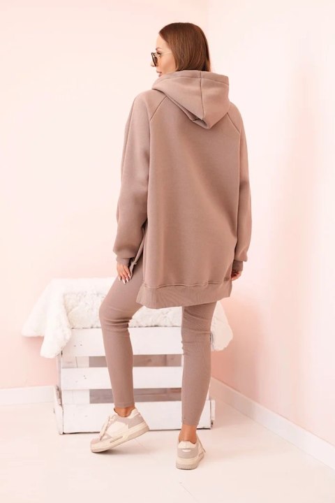 Komplet damski bawełniany bluza z kapturem i legginsy z wysokim stanem fango