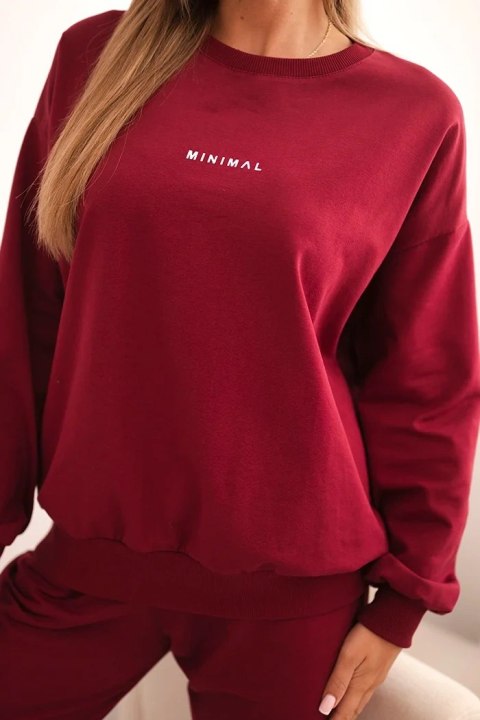 Komplet damski bawełniany z nadrukiem Minimal bordowy