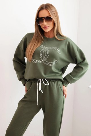 Komplet damski z wiskozy z ozdobnym motywem i spodniami khaki