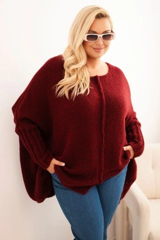 Sweter damski Plus Size z akrylem o luźnym kroju i rękawem 3/4 bordowy