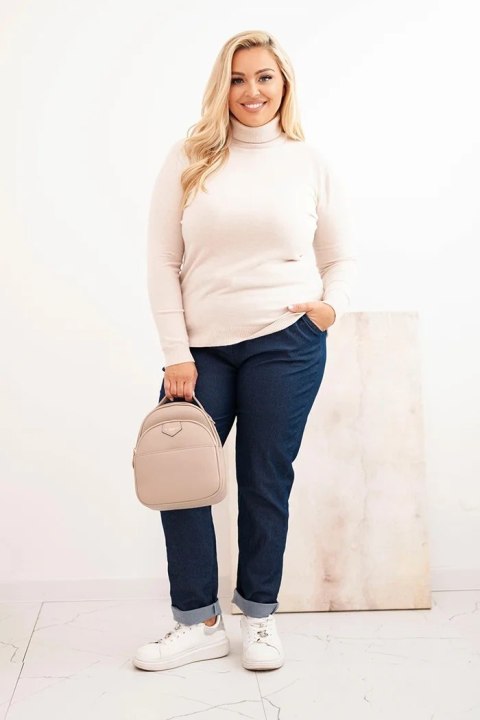 Sweter damski Plus Size z wiskozy o klasycznym kroju beżowy