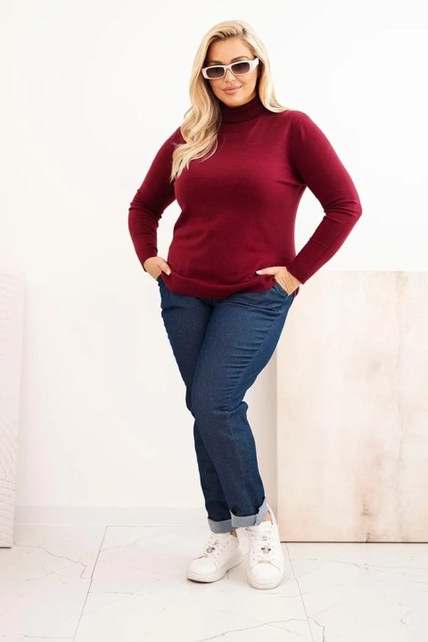 Sweter damski Plus Size z wiskozy o klasycznym kroju bordowy