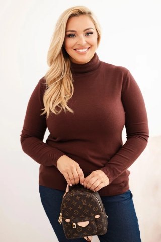 Sweter damski Plus Size z wiskozy o klasycznym kroju brązowy
