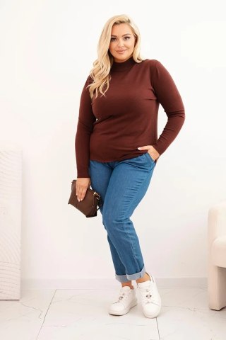 Sweter damski Plus Size z wiskozy z golfem brązowy