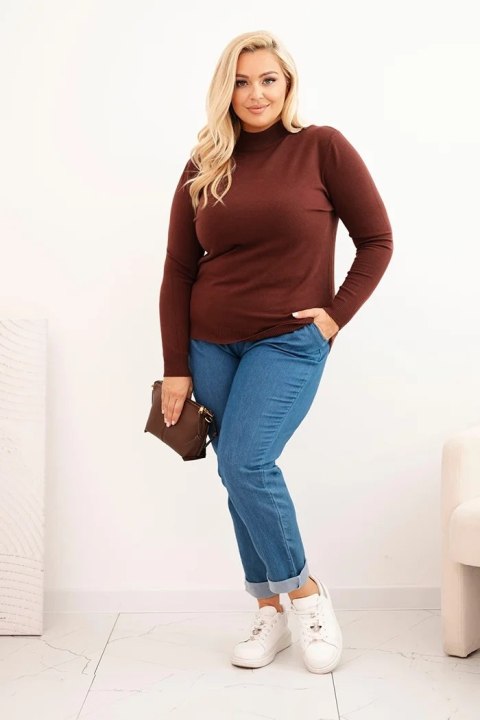 Sweter damski Plus Size z wiskozy z golfem brązowy