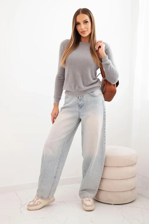 Sweter damski alpaka z okrągłym dekoltem szary