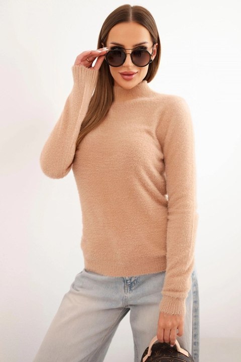 Sweter damski alpaka z półgolfem camelowy