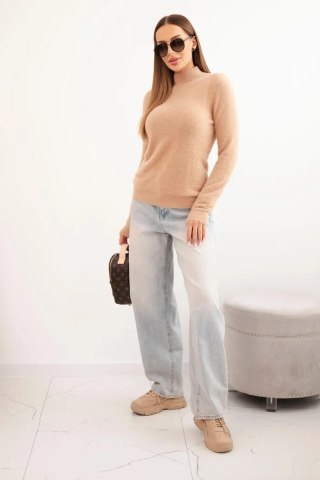 Sweter damski alpaka z półgolfem camelowy