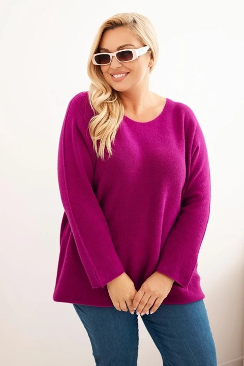 Sweter damski plus size z dekoltem łódką ciemno fioletowy