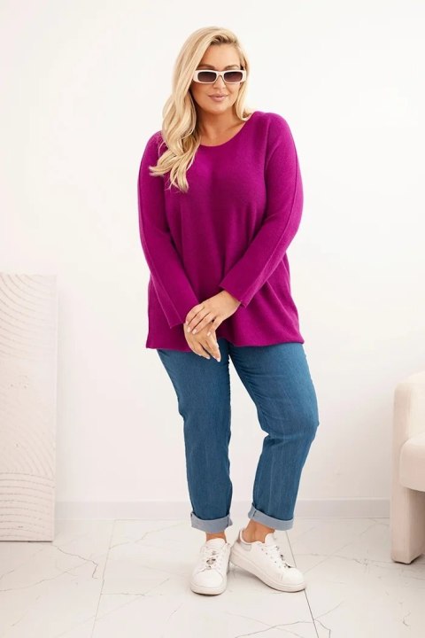 Sweter damski plus size z dekoltem łódką ciemno fioletowy