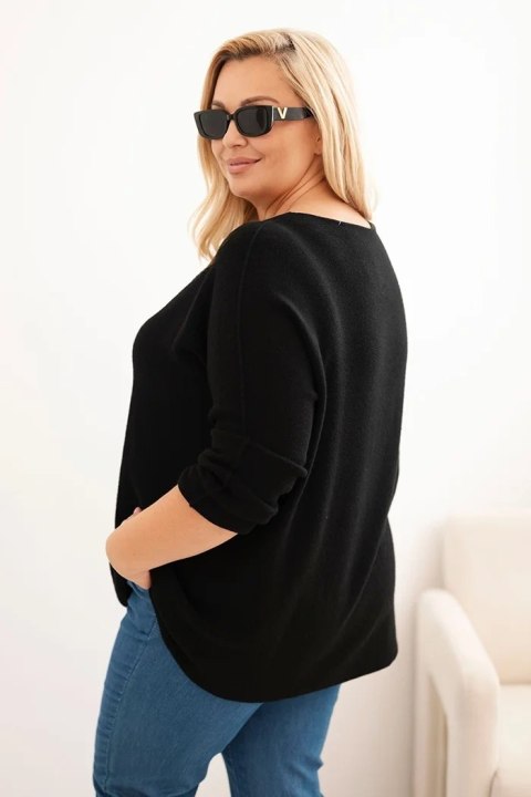 Sweter damski plus size z dekoltem łódką czarny