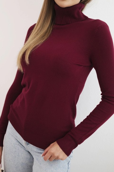 Sweter damski z wiskozy z golfem i długim rękawem bordowy