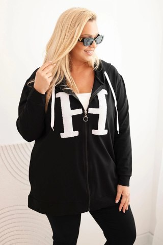 Bluza damska Plus Size bawełniana z kapturem i dużą literą H czarna