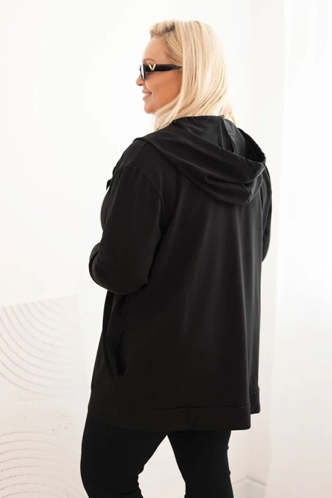 Bluza damska Plus Size bawełniana z kapturem i dużą literą H czarna