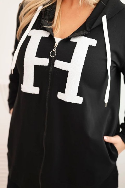 Bluza damska Plus Size bawełniana z kapturem i dużą literą H czarna
