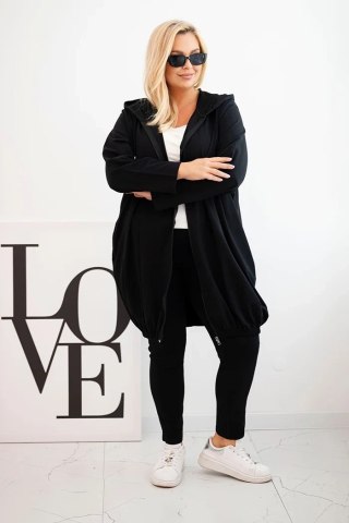 Bluza damska Plus Size bawełniana z kapturem i zamkiem czarna