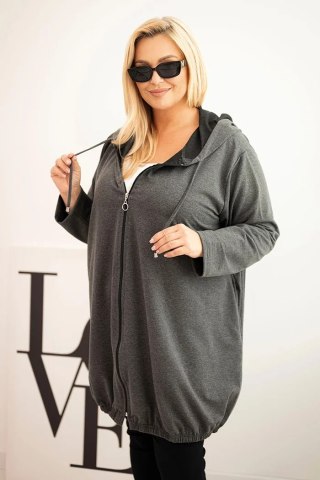 Bluza damska Plus Size bawełniana z kapturem i zamkiem grafitowa