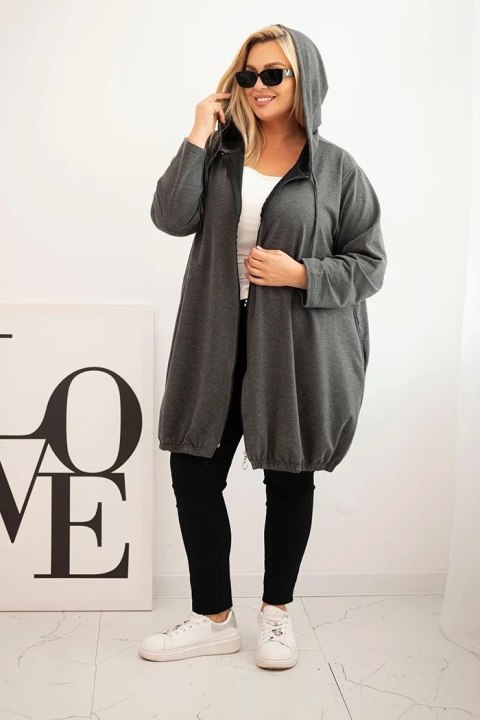 Bluza damska Plus Size bawełniana z kapturem i zamkiem grafitowa