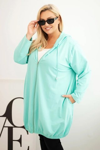 Bluza damska Plus Size bawełniana z kapturem i zamkiem miętowa