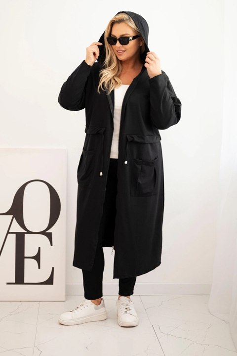 Bluza damska bawełniana Plus Size z kapturem i kieszeniami czarna