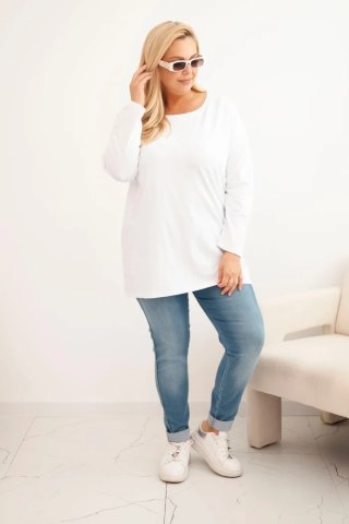 Bluzka damska Plus Size bawełniana z okrągłym dekoltem biała